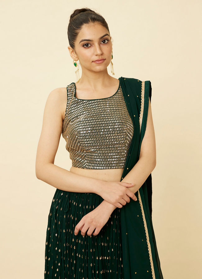 Forest Green Sequined Skirt Top Set image number 1